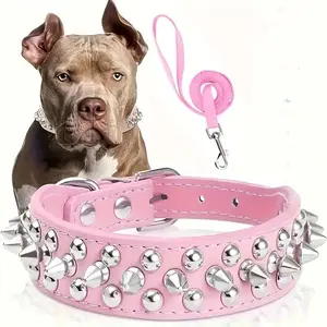 Soft Adjustable Pink PU Leather Spiked Studded Dog Collar for Small and Medium Dogs Comfort Touch Optional Red, Pink