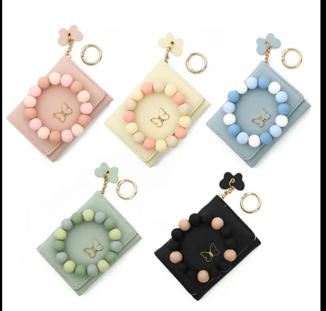 Tri-Fold Butterfly Beaded Wrist Wallet