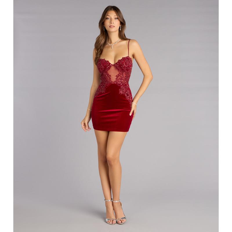 Isla Velvet Applique Bodycon Mini Dress