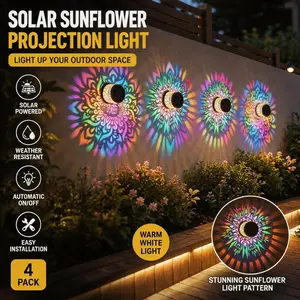 4-Pack Solar Peony Projector Wall Lights, Outdoor Colorful Warm Light Decor, Solar Landscape Lights, Waterproof Detachable Garden Lanterns for Courtyard, Patio, Backyard