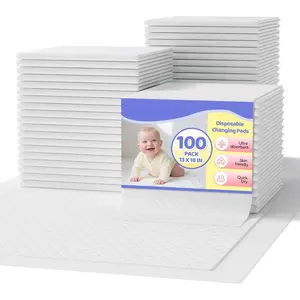 Disposable Changing Pad Liners 100 Count - 13x18 Inches Ultra Soft Super Absorbent Waterproof Baby Diaper Changing Pads White - Leak Proof Baby Changing Mat Liners for Home & Travel