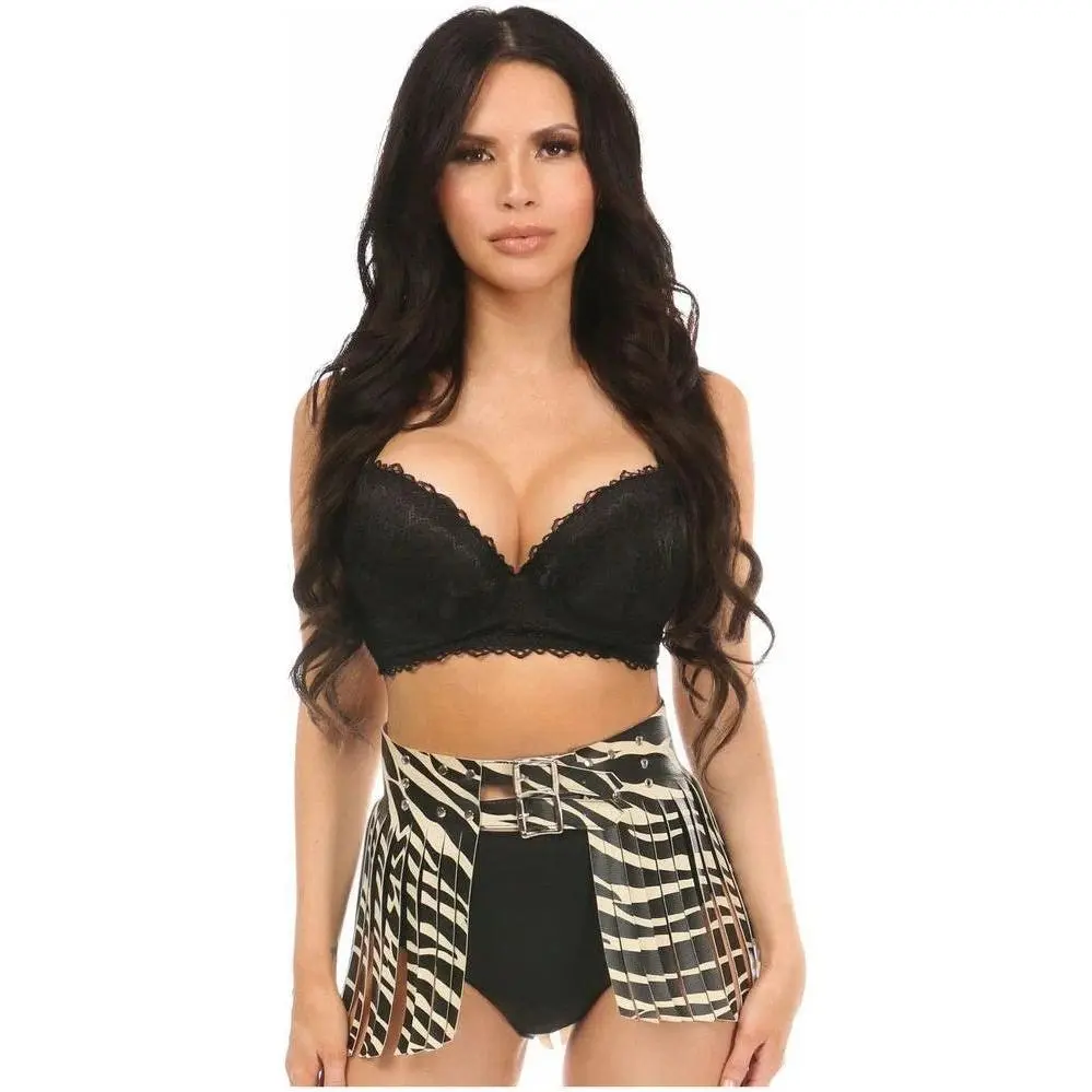 Zebra Print Faux Leather Fringe Skirt