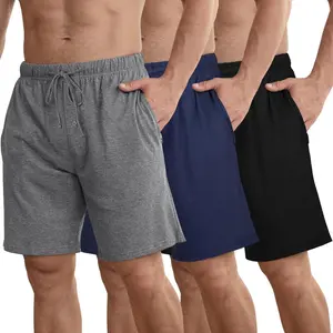 3 Pack Men's Cotton Pajama Shorts, Soft Sleepwear & Lounge Bottoms with Drawstring & Pockets Sleep Shorts for Men
