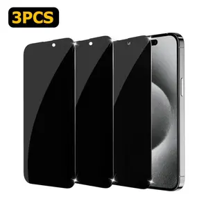 3PC Anti Peep Privacy Tempered Glass Screen Protector for IPhone 12 13 14 15 16 Plus Pro Max Full Screen Anti Fall High Strength Transparent Film Mobile Phone Privacy Protector with Warning Design