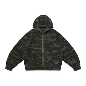 Inflation Double-Sided Cropped Boxy Camouflage Hoodie Fashion Autumn New American Style Loose Versatile Hooded Jacket Outerwear Casual Street wear