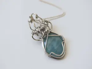 Aquamarine and Herkimer Diamond Amulet Pendant - Argentium Sterling Silver