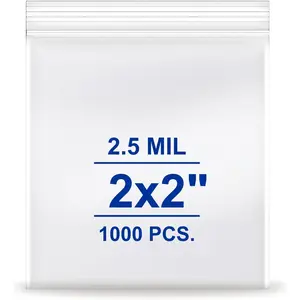2" x 2" Clear Zip Bags, 1000 count, 2.5 Mil Small Resealable Plastic Baggies for Jewellery, , Beads, Pills, Earrings, Craft & Sample Storage (2" x 2")