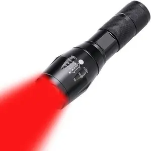 Red Light LED Flashlight 1000 Lumens Hunting Flashlights Predator Lights 250 Yards 1 Mode Zoomable Waterproof for Night Vision Astronomy Fishing (No Battery Included)