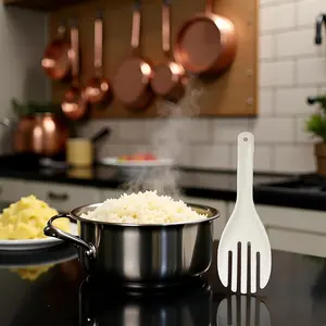 1 Pc White Jumbo Large Plastic Rice Paddle Spatula Scoop Fork-like Serving Spoons, Rice and Potato Servers Serving Utensils 10.63" (27 cm) Long