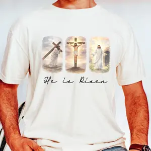 He Is Risen Comfort Colors Shirt, Christian Easter Shirt for Women Men, Religious Resurrection Jesus Cross Faith Tee BOT