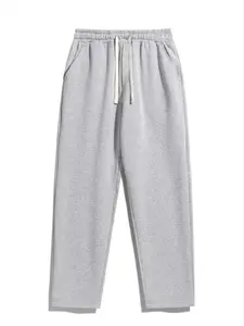 Men’s Solid Thermal Lined Drawstring Waist Pants, Casual Loose Fit Sweatpants for Fall & Winter Daily Wear, Street Style Oversized Trousers for Men