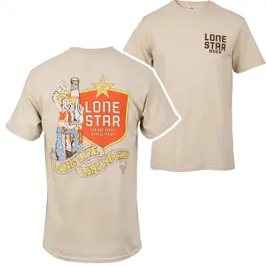 Lone Star Beer Long Live Long Necks Front And Back Print T-shirt Beige