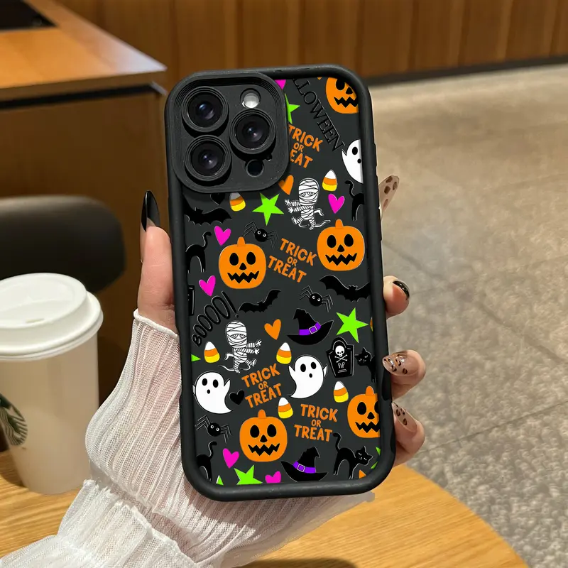 Cute Halloween Pumpkin Ghost Phone Case for iPhone Galaxy 18 Pro Max 17 Air 16 15 Plus 14 13 12 11 & Galaxy S26 S25 S24 S23 S22 cases, Soft TPUCover, Non-Yellowing Shockproof Gift for Her Durable Cove.JY147B