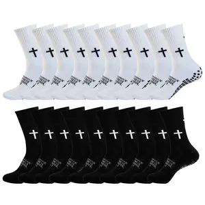 Crew Length Anti Slip Football Socks Non-Slip Rubber Sole Sports Soccer Training Socks With Geometric Print For Adult