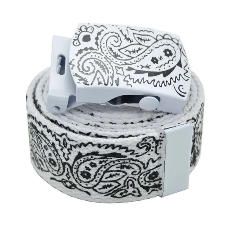 Canvas Military Bandana Pattern Flip Top Web Belt & Buckle 48", 54", 60", 72 Inches with Black and White Design