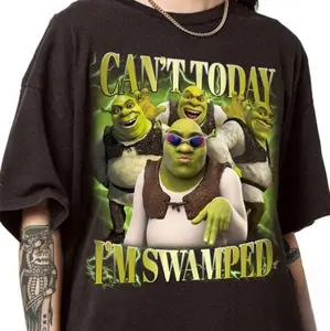 [ Sale Up To 30%] Can’t Today I’m Swamped Shirt Shrek Funny Trending Shirt Fiona and Shrek Tshirt Shrek Face Meme Shirt