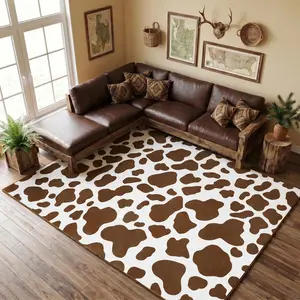 Soft Cowhide Rug 5x7 Ft, Faux Cow  Rugs for Living Room edroom, Non-Slip TPR acking for Hardwood Floors, Machine Washale & Easy to Clean, Pet Friendly Carpet for , Coffee, White