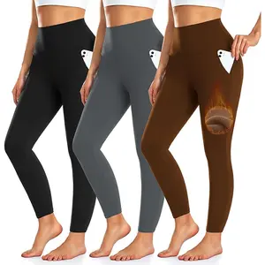 3 Pack Fleece Lined Leggings for Women with Pockets - Warm Winter Yoga Pants for Thermal Running & Workout Leggings