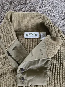 Orvis Mens L Shawl Collar Infantry Button Sweater Elbow Pads