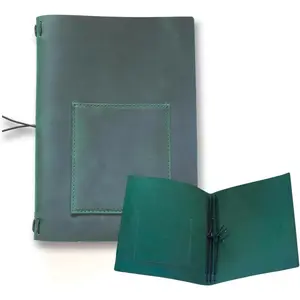 A5 Travelers Notebook Cover, Small Leather Journals Cover for Writing, Refillable Planner Organizer Folio Case for 8.5 x 5.5 Notebook with Phone/Pen Pocket,  for Men/Women, Green