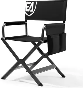 Lightweight Directors Chair Foldable, Folding Studio Movie Chairs Camping Event Vendor Chair, 19" Seat Height Black Fabric/Grey Frame, Support 350lbs