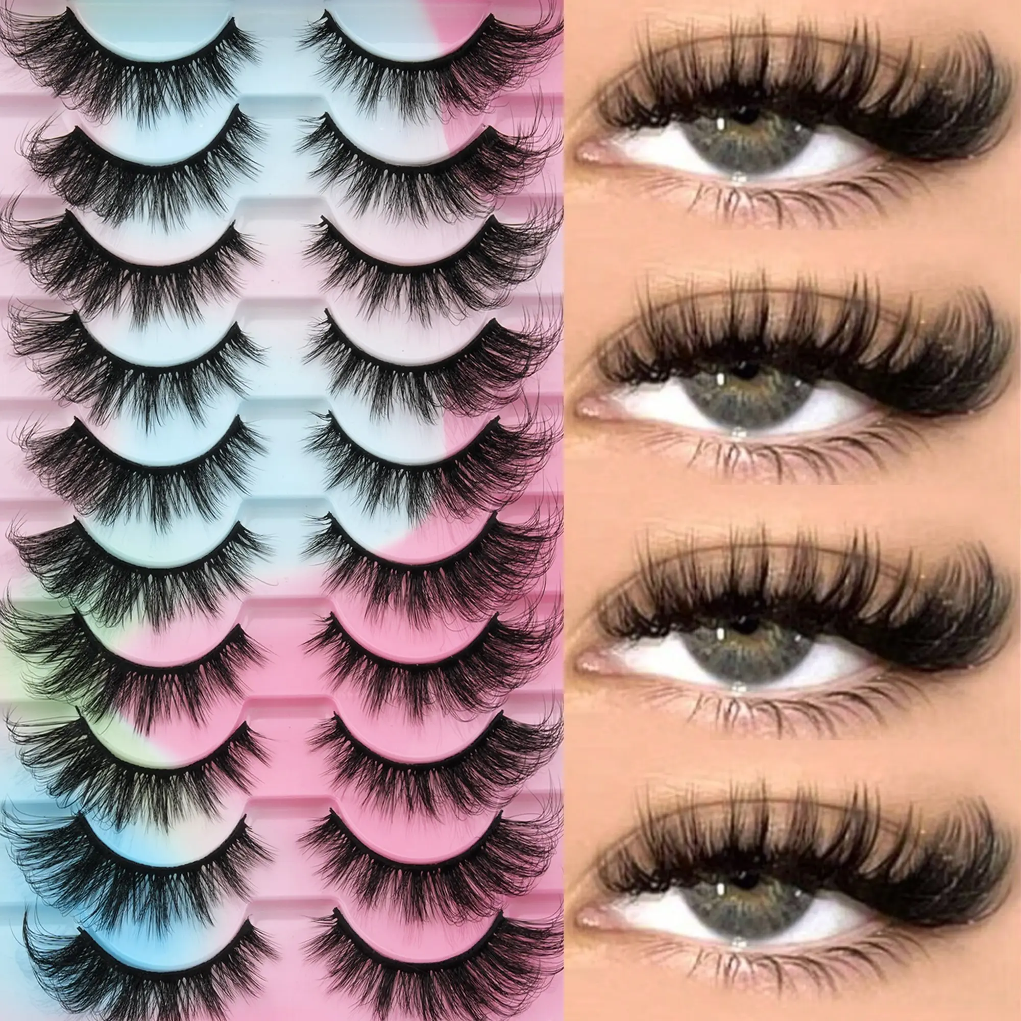 10 Pairs 3D Fluffy Striped False Lashes, Natural Cat Eye Extension, Elegant 3D Mink Lashes, Durable Band, Perfect for Daily and Party Makeup, Soft Fluffy Lashes, Faux Mink Lashes, Eyelashes Extensions