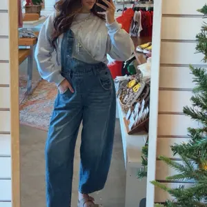 Dreaming Of Us Denim straight Barrel Leg Overalls Medium Wash Woman’s