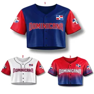 Custom Dominican Flag Baseball Crop Top, Women Button-Up Jersey, Personalized Name Number Shirt, Heritage Fashion Gift for Her