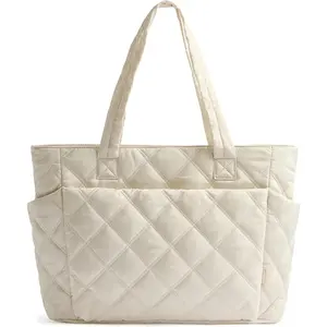 Tote Bag for Women, Lightweight Puffer Tote Work Bags with Compartments for Travel, Quilted Shoulder Bag with Zipper