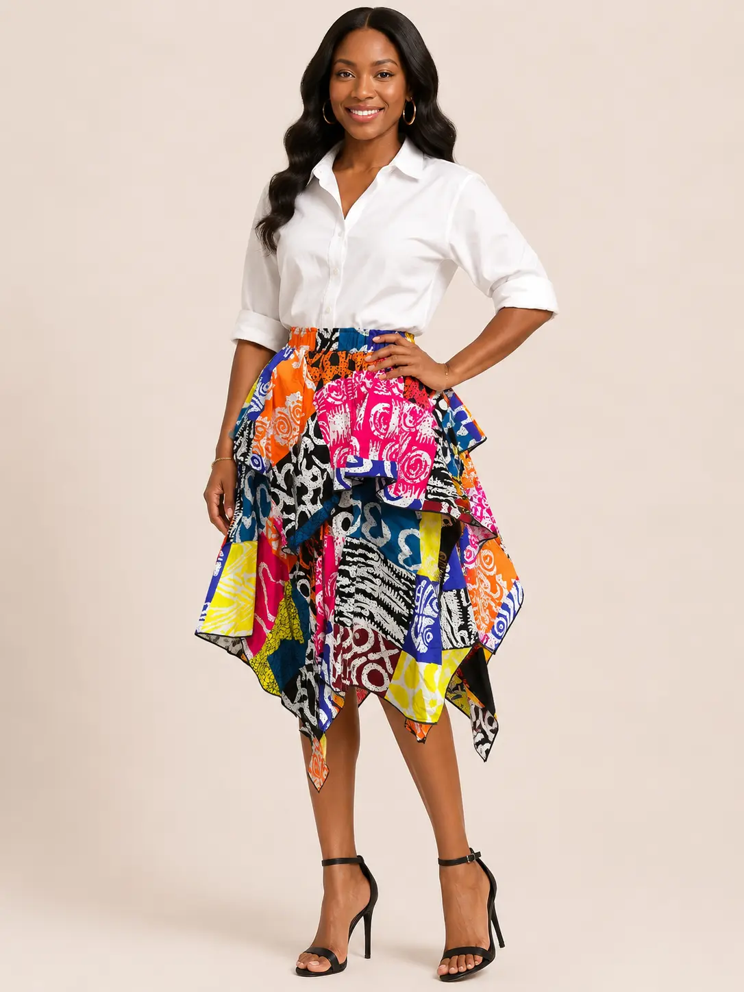 Patchwork Ankara Handkerchief Skirt – Multicolor Asymmetrical Statement Skirt
