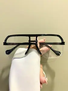 Half Frame Anti-blue Light Eyeglasses, Trendy Casual Eyeglasses for Women & Men, Fashion Eyeglasses for Work, Daily Clothing Decor, Perfect for Student Daily Use, Square Frame Eyeglasses, Trendy Frames, Transparent Lens Glasses