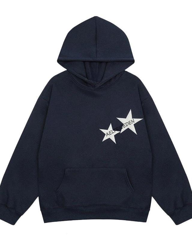 Aelfric Eden Star Print Color Contrast Pullover Hoodie, Full Color , Full Size ,For Men, Women, Made in USA.LKD