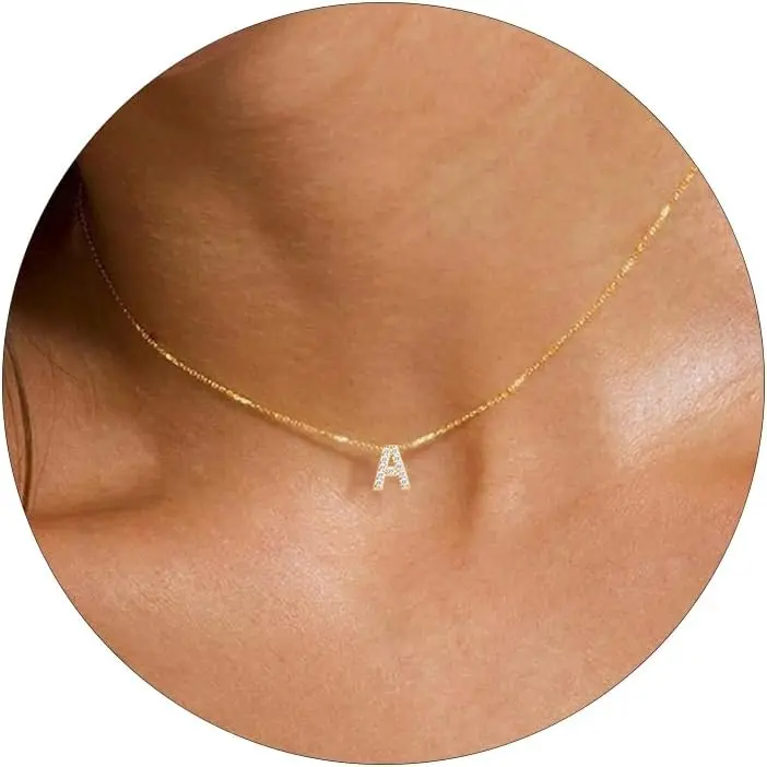 CZ Initial Choker Necklace for Women - Letter Pendant Monogram Name Necklaces Trendy for Teen Girls