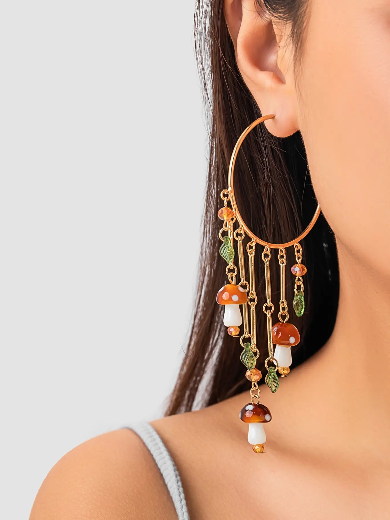 Women Boho Style Mushroom Leaf Earrings Set, Witchy Jewelry, Plastic Material, All-Season Wear, No Choking Hazard, Ca Prop 65 Compliant, Trendy Fashionable Accessories