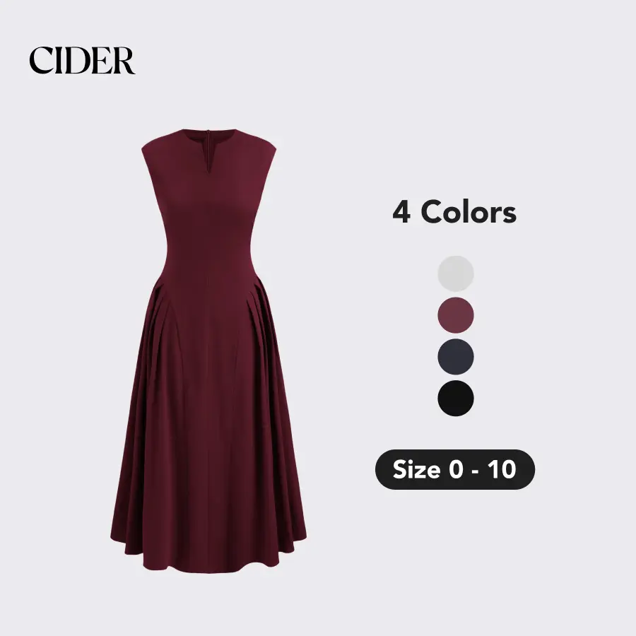 Cider [4 colors, size 0-10] V-neck Solid Pleated Sleeveless Maxi Dress -  TikTok Shop