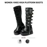 VIMISAOI Women's Knee-High Platform Boots - Round Toe, Chunky Wedge Comfortable Heels, Side Zipper, Skull Buckle, Chain Rivets, Slip-Resistant Grunge Aesthetic Statement Footwear for Photoshoots, Concerts