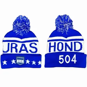Beanie Honduras Blue Color with Pom-Pom and Team Logo 504 for Winter Wear