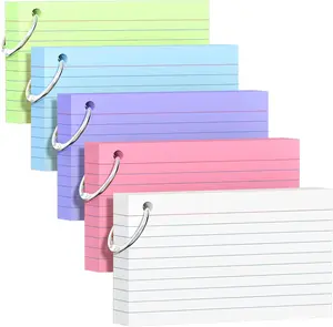 250 Count Colored Index Cards 3x5 Inch with Key Ring, 180gsm Heavy Weight Flash Cards 5 Color (50 Sheets Each) Portable Note Taking for Students, Teachers, Study Note Cards for Office School Supplies