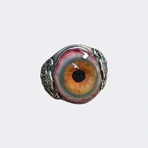 Vintage Blood-Red Eyeball Open Ring |   Chunky Zinc Alloy Halloween Gaze Ring, UniGender, Mosaic Details