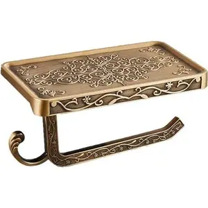 Toilet Paper Holder with Shelf,Aluminum Toilet Tissue Roll Holder Wall Mounted,Toilet Paper Shelf for Bathroom Accessories,Bronze