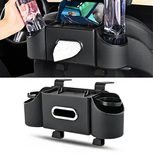 Car Organizers and Storage Box Multifunctional Car Seat Back Storage Box with Tissue Holder 2 Cup Holders & Bags Hooks Back Seat Car Organizer for Family and Travel Usable on Both Driver Sides