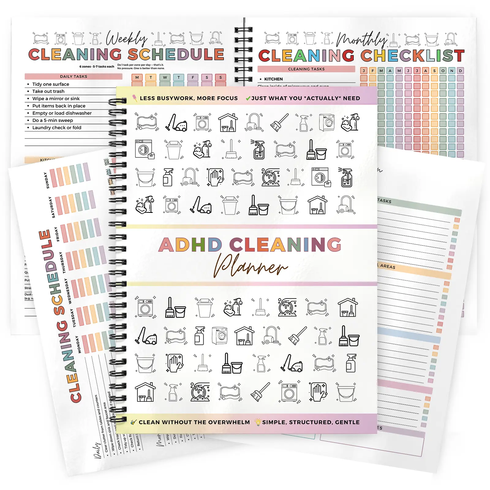 Vinspire ADHD Cleaning Planner - Fully Reusable Planners with Laminated Pages, Cleaning Schedule and Checklist with Daily Weekly Monthly Emergency Plans, ADHD Cleaning Planners for Adults Women, Cleaning Planner for Adults