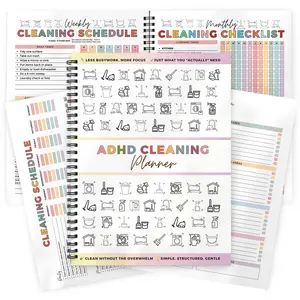 Vinspire ADHD Cleaning Planner - Fully Reusable Planners with Laminated Pages, Cleaning Schedule and Checklist with Daily Weekly Monthly Emergency Plans, ADHD Cleaning Planners for Adults Women, Cleaning Planner for Adults