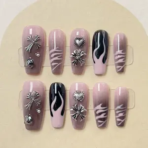 Press On Nails -HandmadeTrapezoid Fake Nails with French Square, Alcohol-Free, 3-Minute Styling Tool