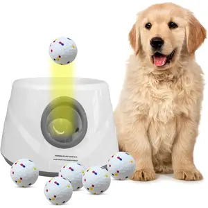 Automatic Ball Launcher for Dogs with 6 ETPU Balls, White, Adjustable Distance 20-45ft, USB Rechargeable, Interactive   (Gary)