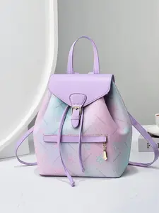 Gradient Backpack for Women, Cute Floral Pattern, Dual-Use Daypack, Large Capacity, Fashionable Bucket Bag for Teens, Lightweight & Stylish