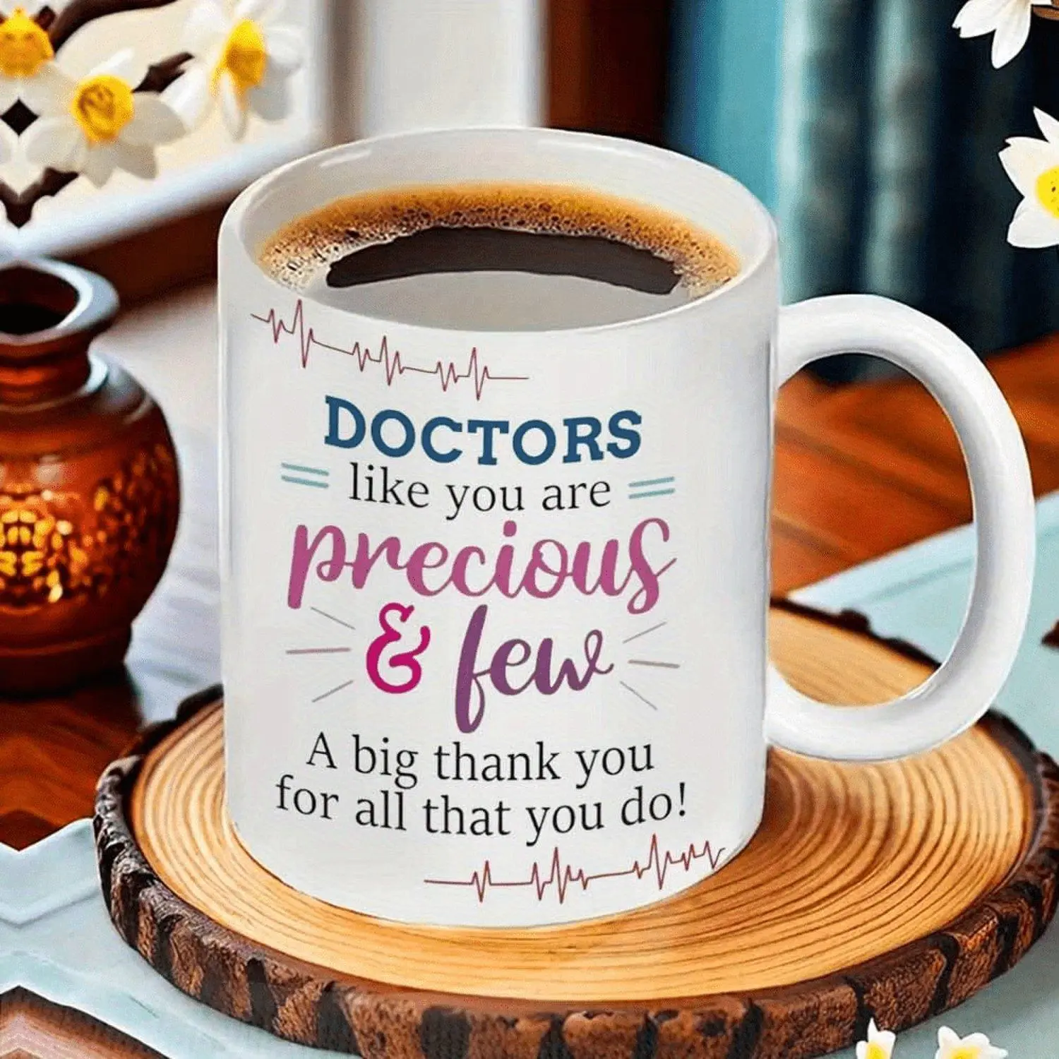 1pc Novelty Doctors Precious Few Mug - 11oz Ceramic Coffee Cup with Heartbeat Line Design, Pink & Blue Text, Perfect Gift for Doctors, Reusable, Hand Wash Only, Medical Gift Idea | Heartbeat Line Design | Durable Ceramic, Doctors Mug