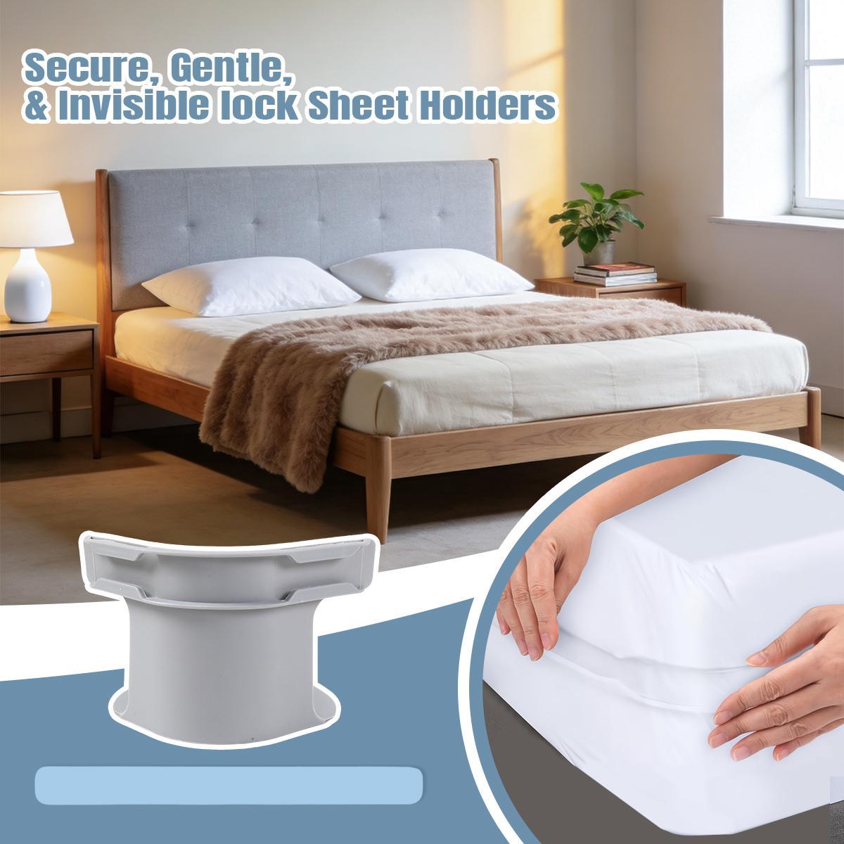 Bed Sheet Holder with Locking Clips, 1 set of 4pcs Bed Sheet Holder Straps Fits Any Size Mattress Keeping The Sheets Firm ，Easy Installation Sheet Clips,Durable Bedding Accessories,New Year's gift, Valentine's Day gift