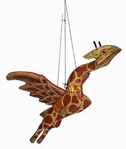 Hand Carved Wooden African Flying Wings Baby Giraffe Statue Mobile Dream Folk Art