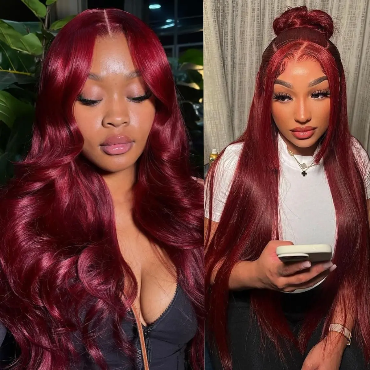 Tiktokshopbacktoschool Synthetic Smooth Wig Body Wave Straight Wig 30-inch 13x6 HD Transparent Lace Frontal Wig for Women Gorgeous Fluffy Wigs Long Straight Wigs for Party Daily Use 99j Burgundy 200% Density Straight Hair Red Lace Front Wig Girl Colorful